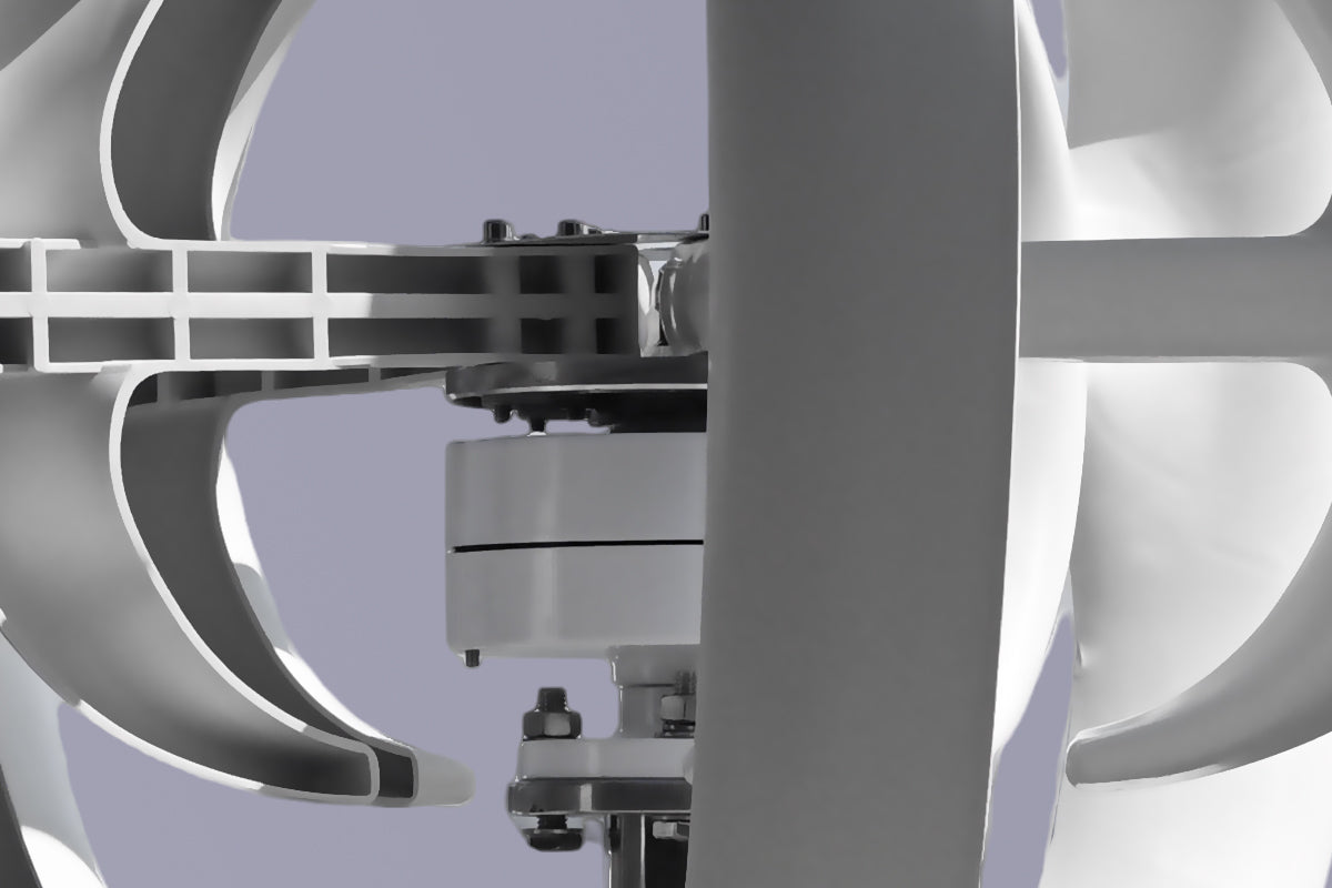 Close-up of the Smaraad SR-1000 generator hub and mounting flange