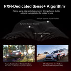 PXN Sense+ algorithm graphic with road surface and vehicle dynamics examples