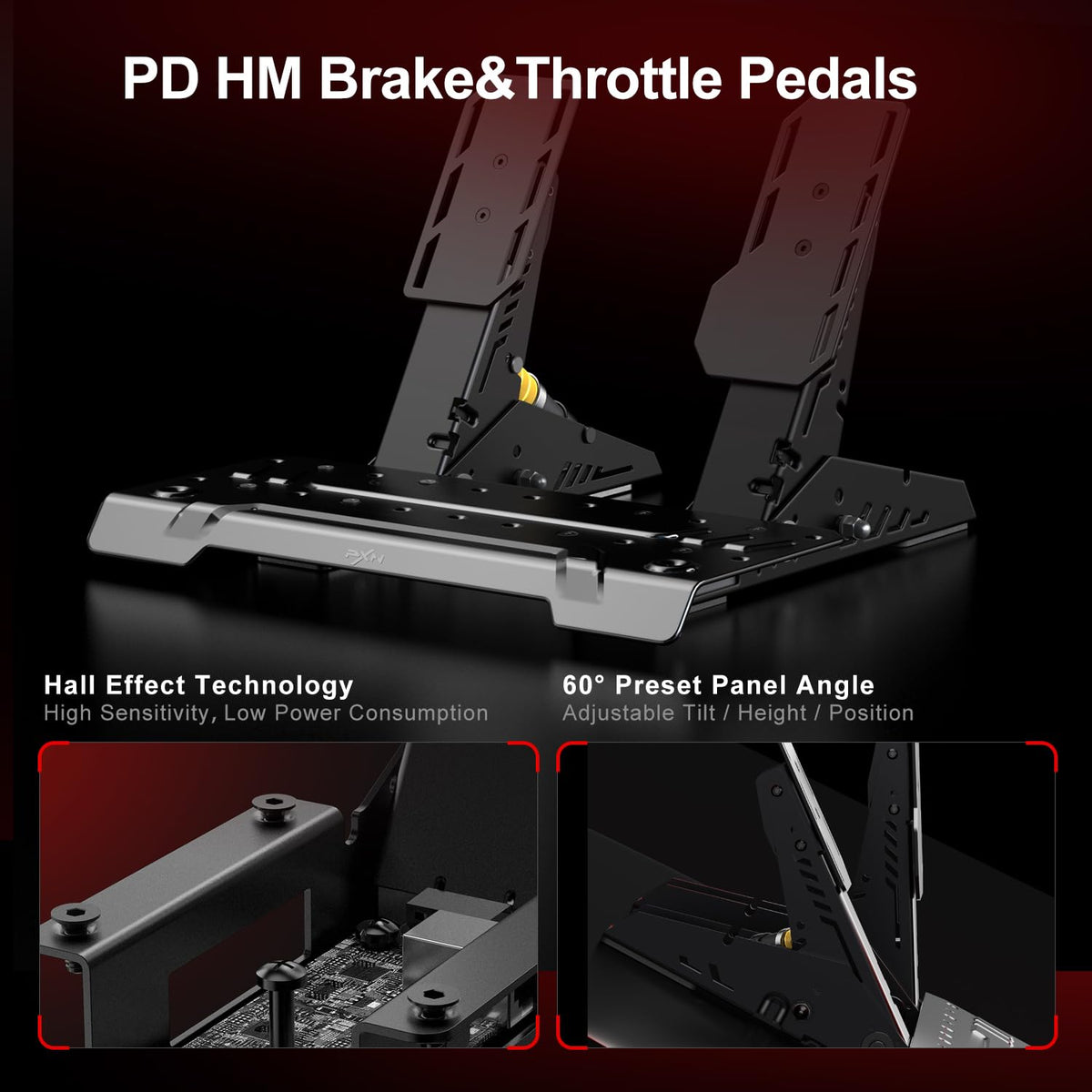PXN PD HM brake and throttle pedals with Hall effect technology and adjustable panel angle