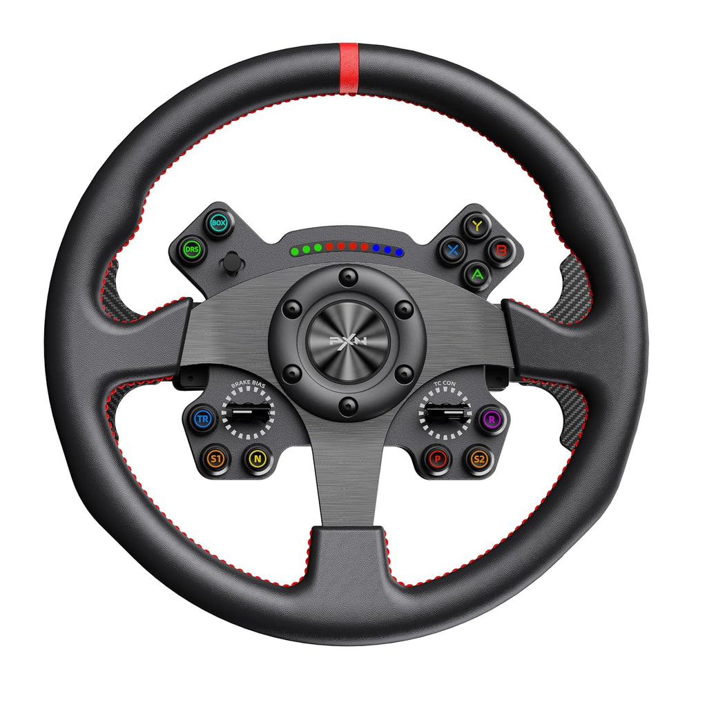 PXN W CS R2 13-inch racing wheel with red top marker and LED display, front view