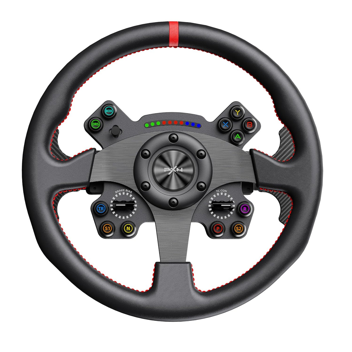 PXN W CS R2 13-inch racing wheel with red top marker and LED display, front view