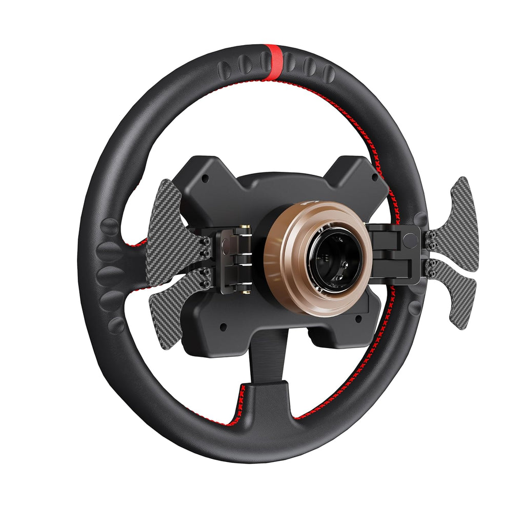 PXN W CS R2 racing wheel rear view showing the quick release hub and carbon fiber paddles