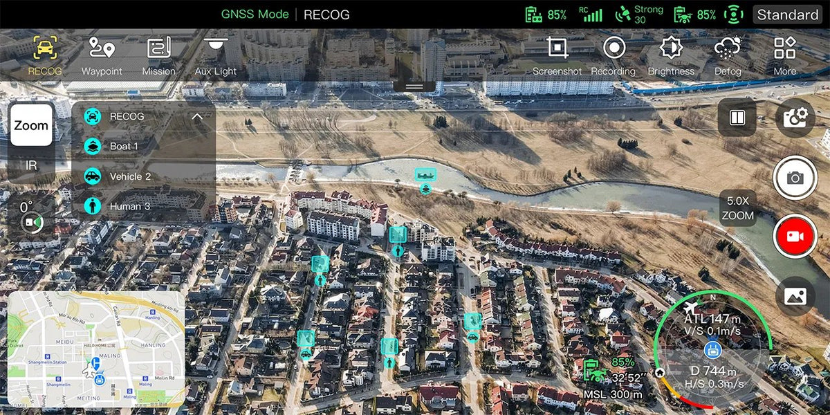 Autel Enterprise app screen showing AI recognition of people and vehicles from the air