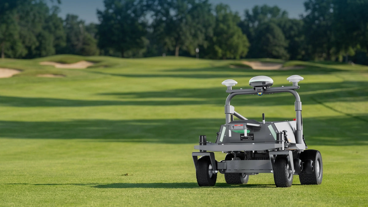 FJD RM21 multi-functional robotic mower on a golf course