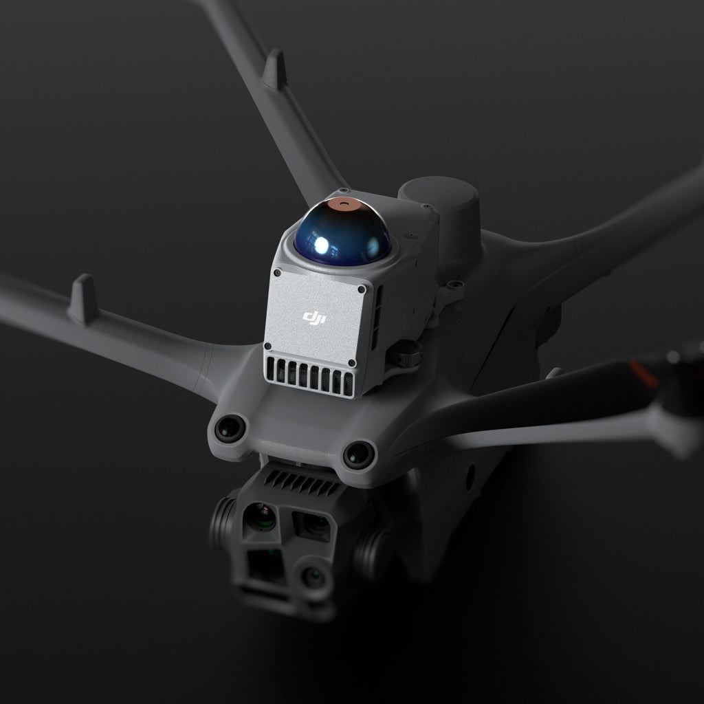 DJI Obstacle Sensing Module with rotating LiDAR dome mounted on top of a DJI Matrice 4D series drone