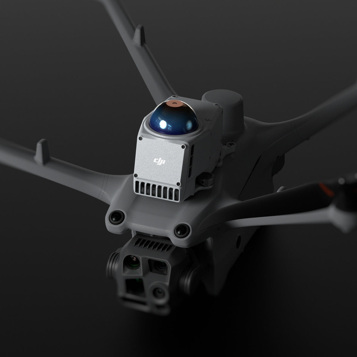 DJI Obstacle Sensing Module with rotating LiDAR dome mounted on top of a DJI Matrice 4D series drone