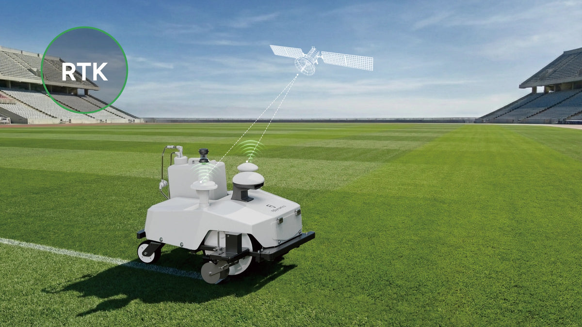 FJD PaintMaster Ultra using RTK navigation on an open stadium field