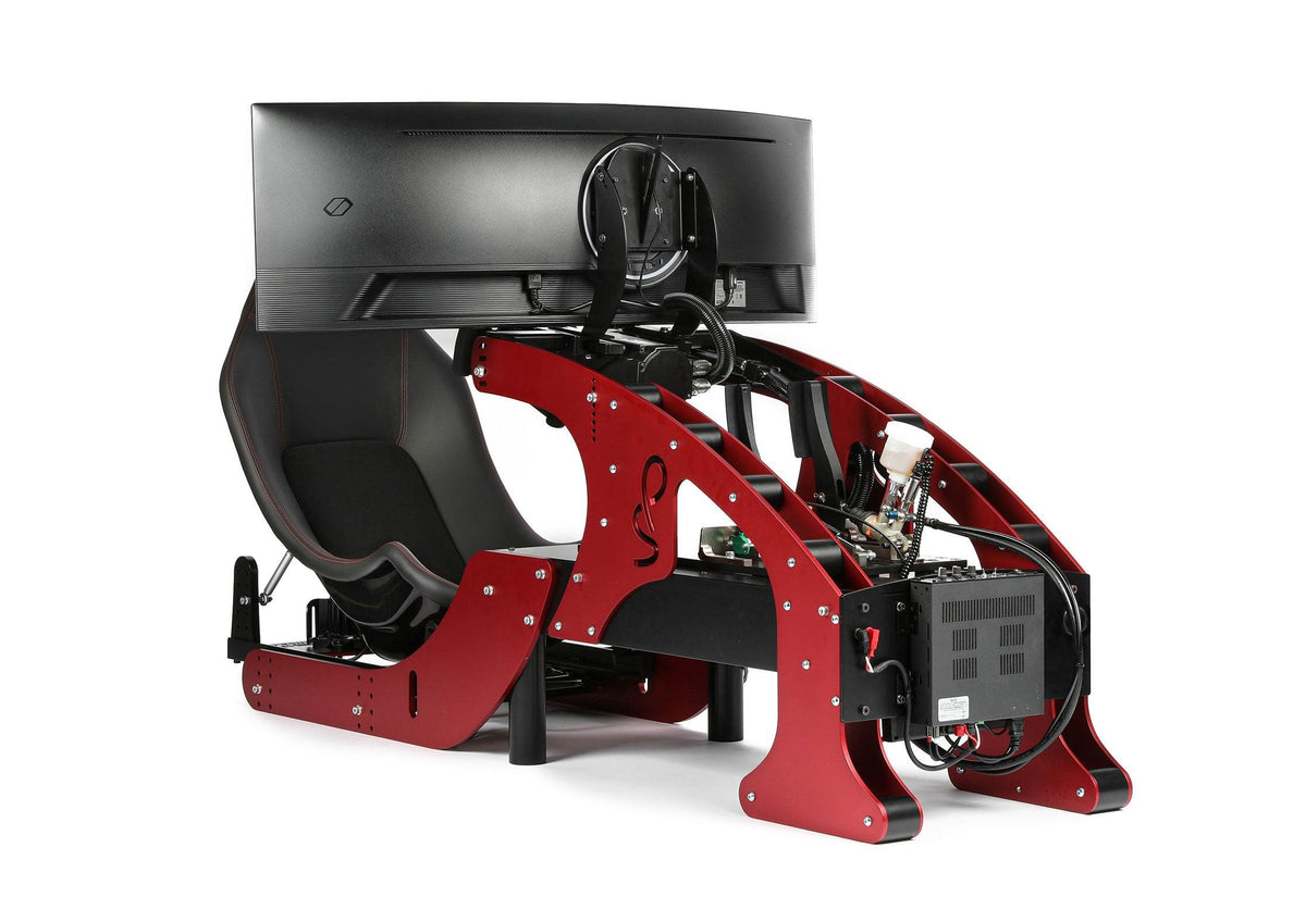 Formula Pro F1 Racing Simulator - rear view showing custom water-cooled gaming PC and cable management