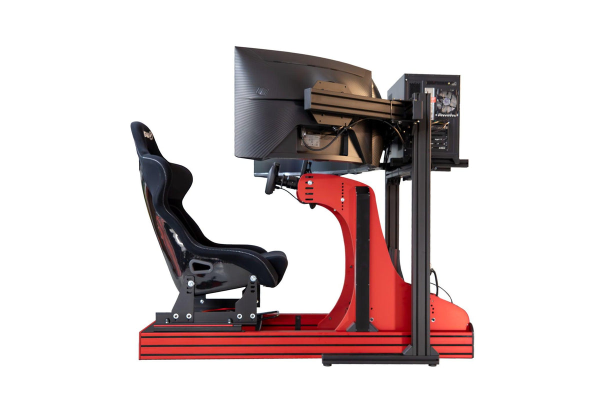GT Sport Racing Simulator - side profile showing compact chassis, 49-inch display and custom gaming PC