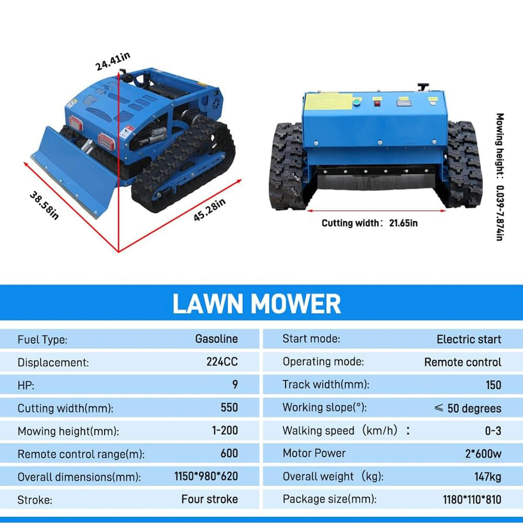 OVK Heavy-Duty 21-Inch 9HP Commercial Remote-Controlled Robotic Lawn Mower With Tracks And Plow (SAK26583)