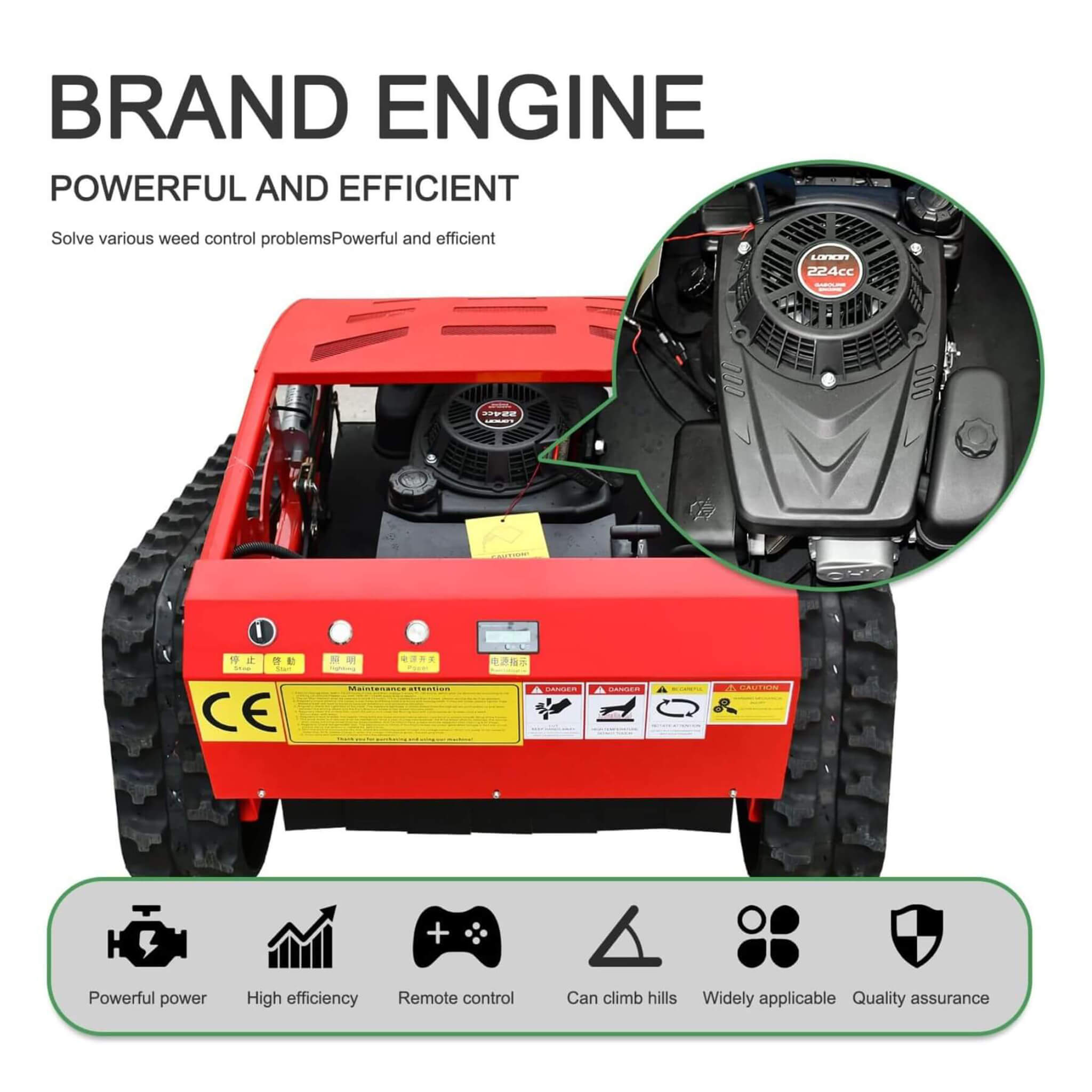OVK Heavy-Duty Industrial Remote-Controlled Lawn Mower With Adjustable Cutting Height (SAK71239)