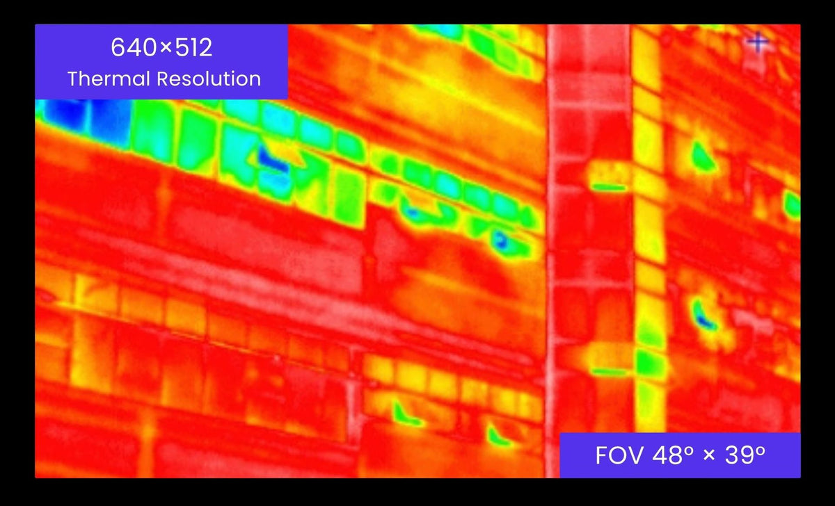 Thermal image of a building facade at 640 x 512 resolution from the P2 Vision+ MAX