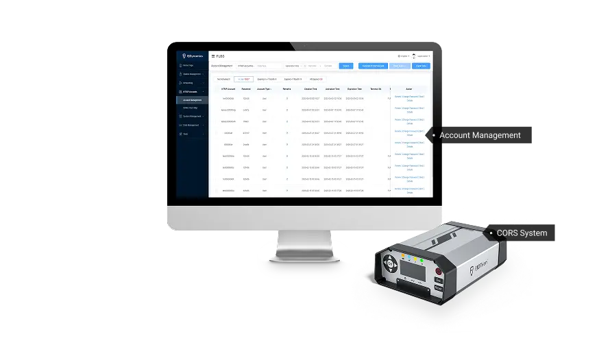 FLBS NTRIP account management screen with the FJD Trion N10 receiver
