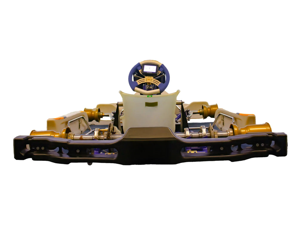 Karting Simulator Pro - front view of steering wheel, seat and adjustable chassis