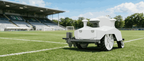 FJD PaintMaster Pro marking lines in front of a stadium grandstand