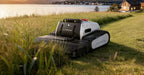 Lymow One Plus mowing a large lakeside lawn