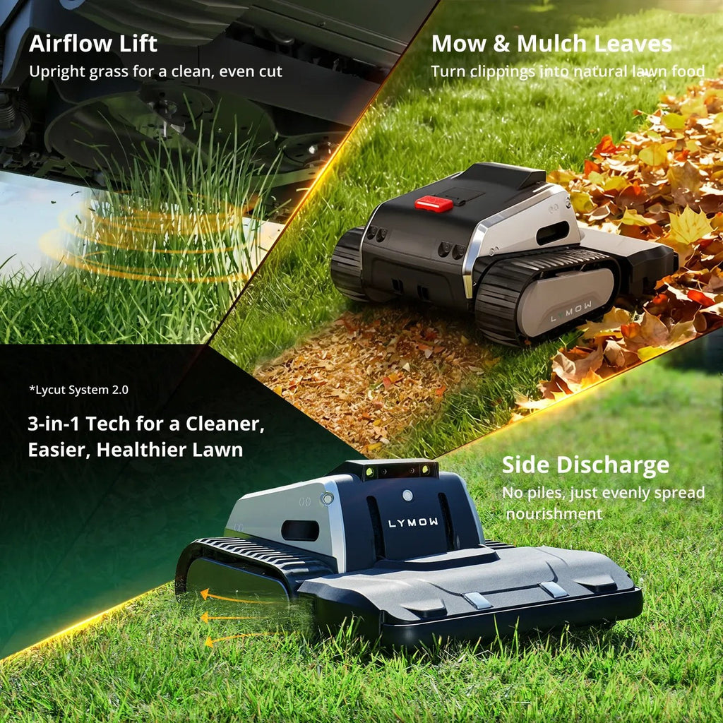 Lymow One Plus airflow lift, leaf mulching and side discharge