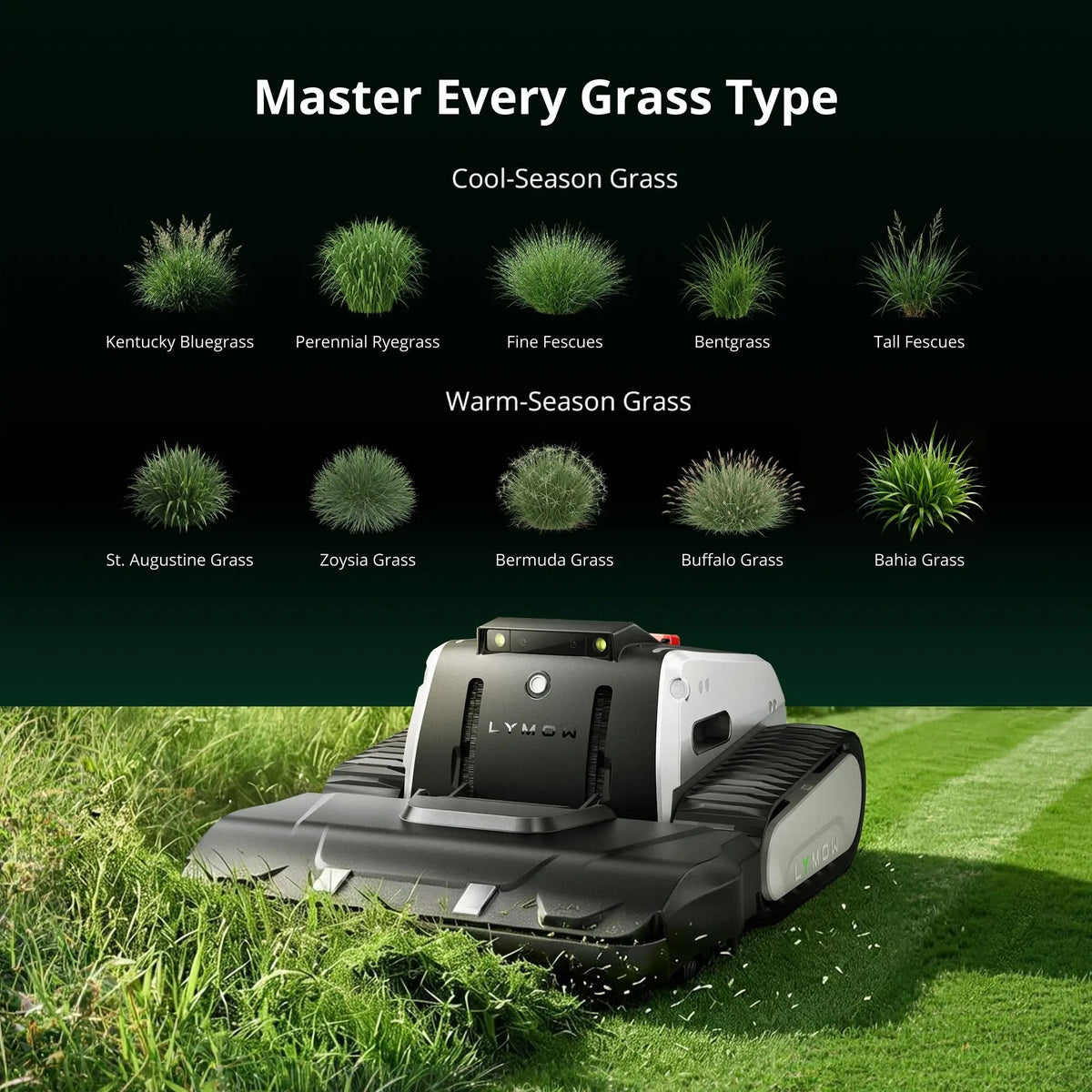 Lymow One Plus cutting warm-season and cool-season grass types