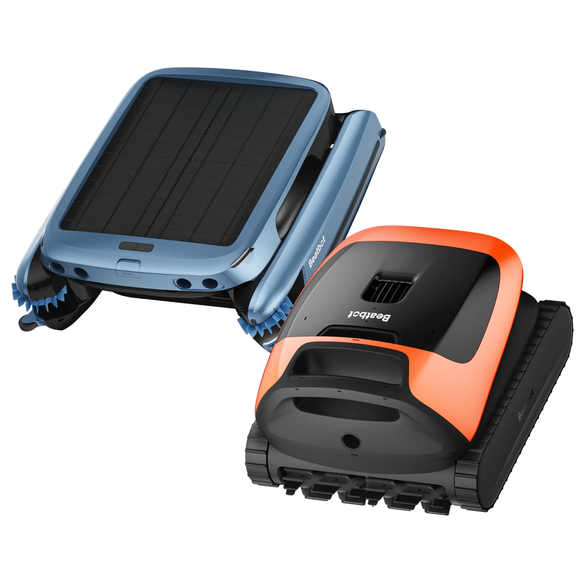 Beatbot Sora 30 pool cleaner in Cosmic Orange shown with a solar iSkim surface skimmer