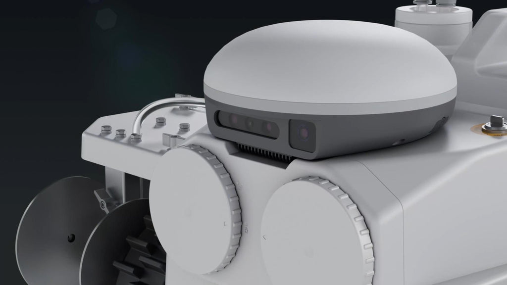 Close-up of the FJD PaintMaster Mini antenna dome, body and wheels
