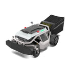 Mowrator S1 2WD remote control mower with front caster wheel, front three-quarter studio view with 70L grass bag