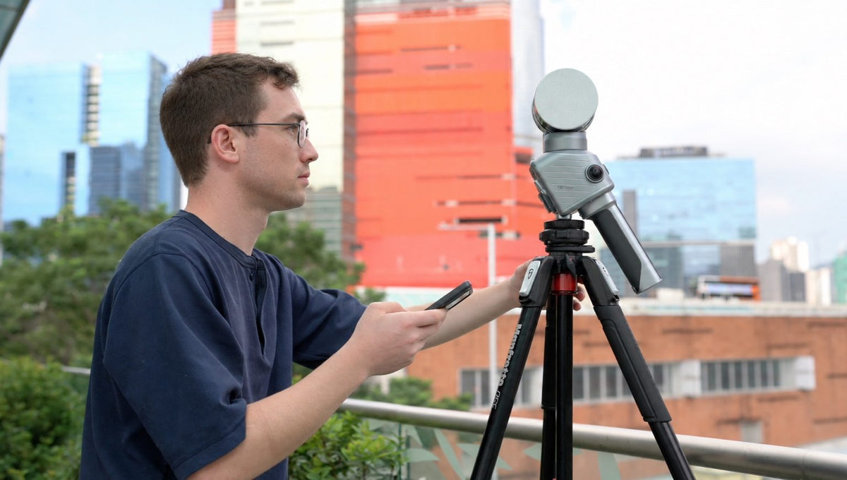 Surveyor setting up a terrestrial scan with the FJD Trion T1