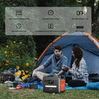 SolarPlay power station powering devices at a campsite