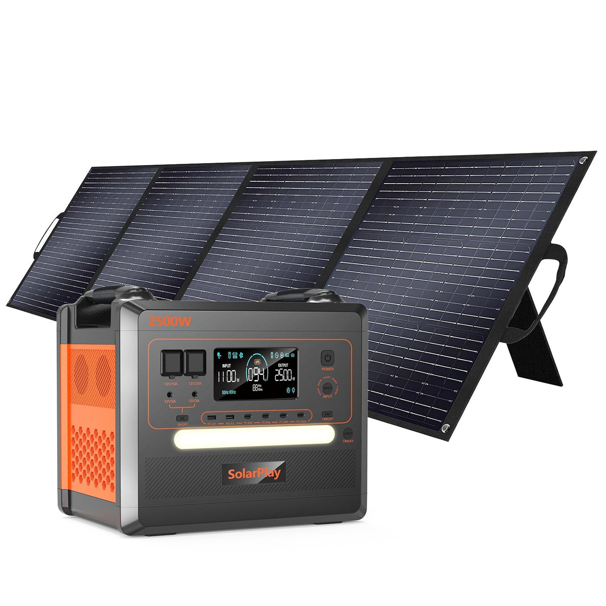 SolarPlay Q2402M power station with two foldable solar panels