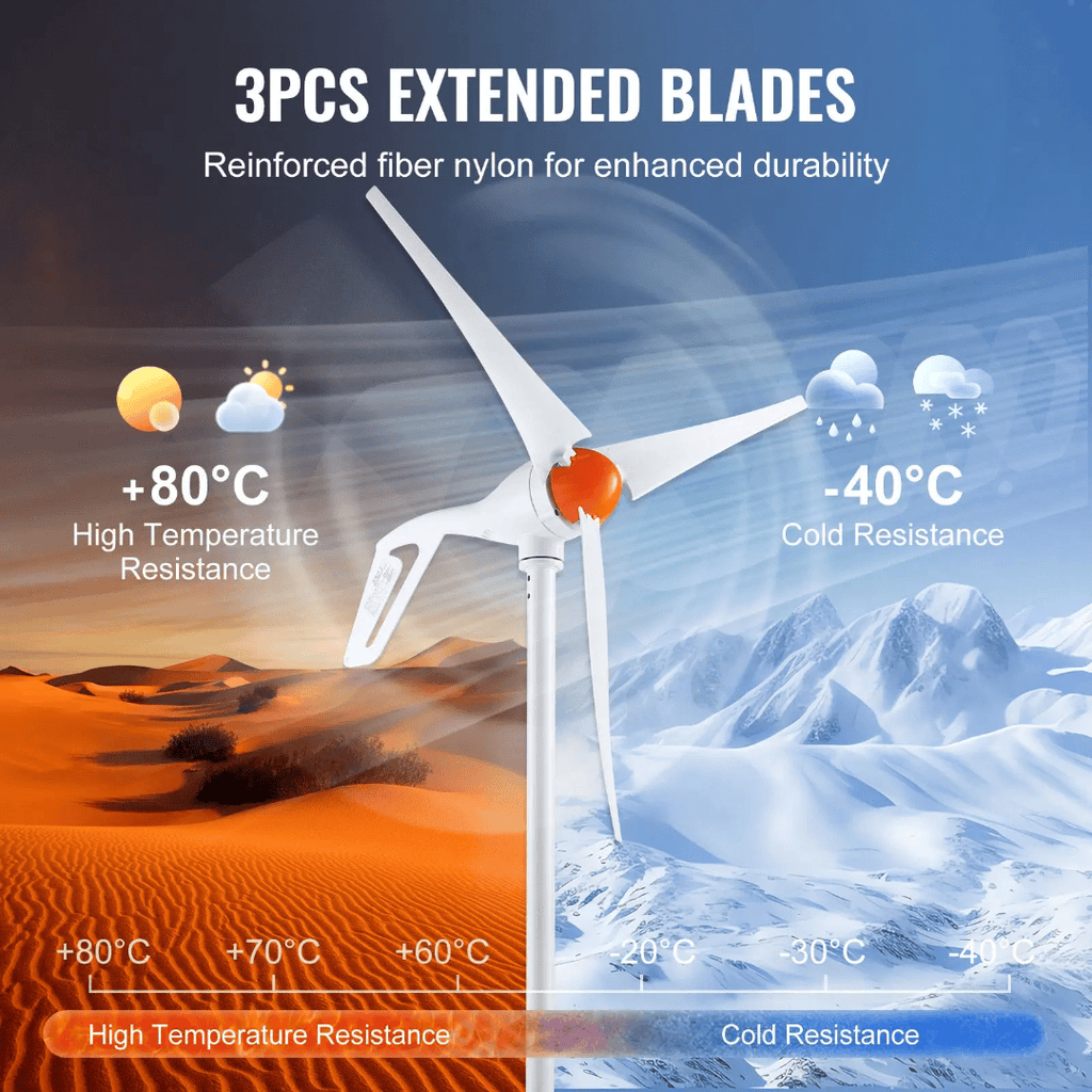 500W Wind Turbine Generator — 3-Blade Horizontal Axis | 12V