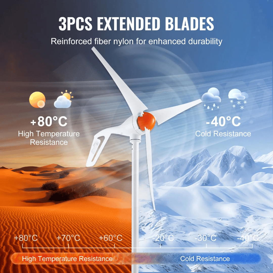 500W Wind Turbine Generator — 3-Blade Horizontal Axis | 12V