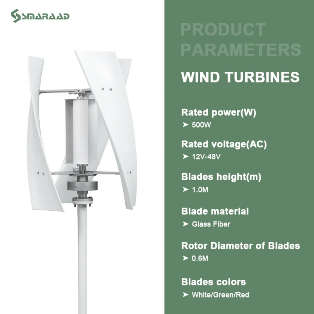 SMARAAD X3 Vertical Wind Turbine Generator — 500W | 12V / 24V