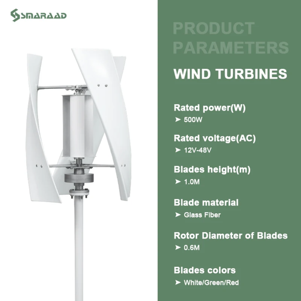 Smaraad X3 Vertical Wind Turbine, 500W 12V/24V