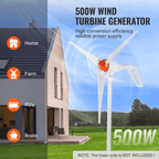 500W Wind Turbine Generator — 3-Blade Horizontal Axis | 12V