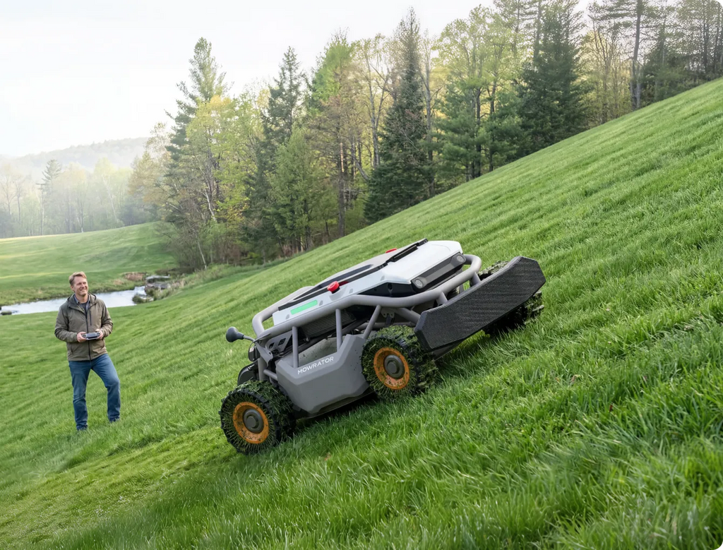 Mowrator S1 4WD RC Mower - 85% Slopes, Leaf Vacuum, Wide Wheels