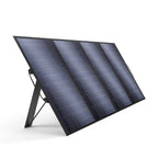 SolarPlay 200W foldable solar panel with kickstand, unfolded on a white background