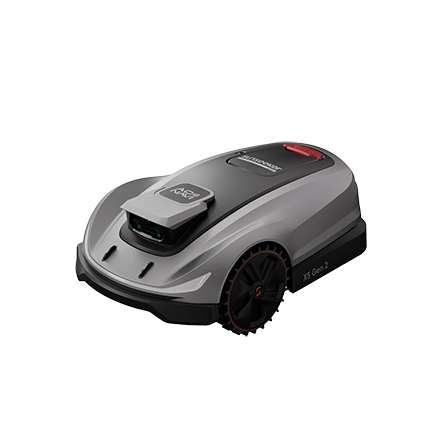Sunseeker Elite X5 Gen 2 robotic lawn mower, studio product view on white