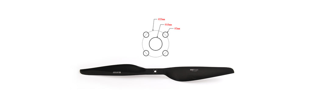 T-Motor G27x8.8 glossy carbon fiber propeller with 10 mm center bore and four 3 mm mounting holes on a 20 mm circle